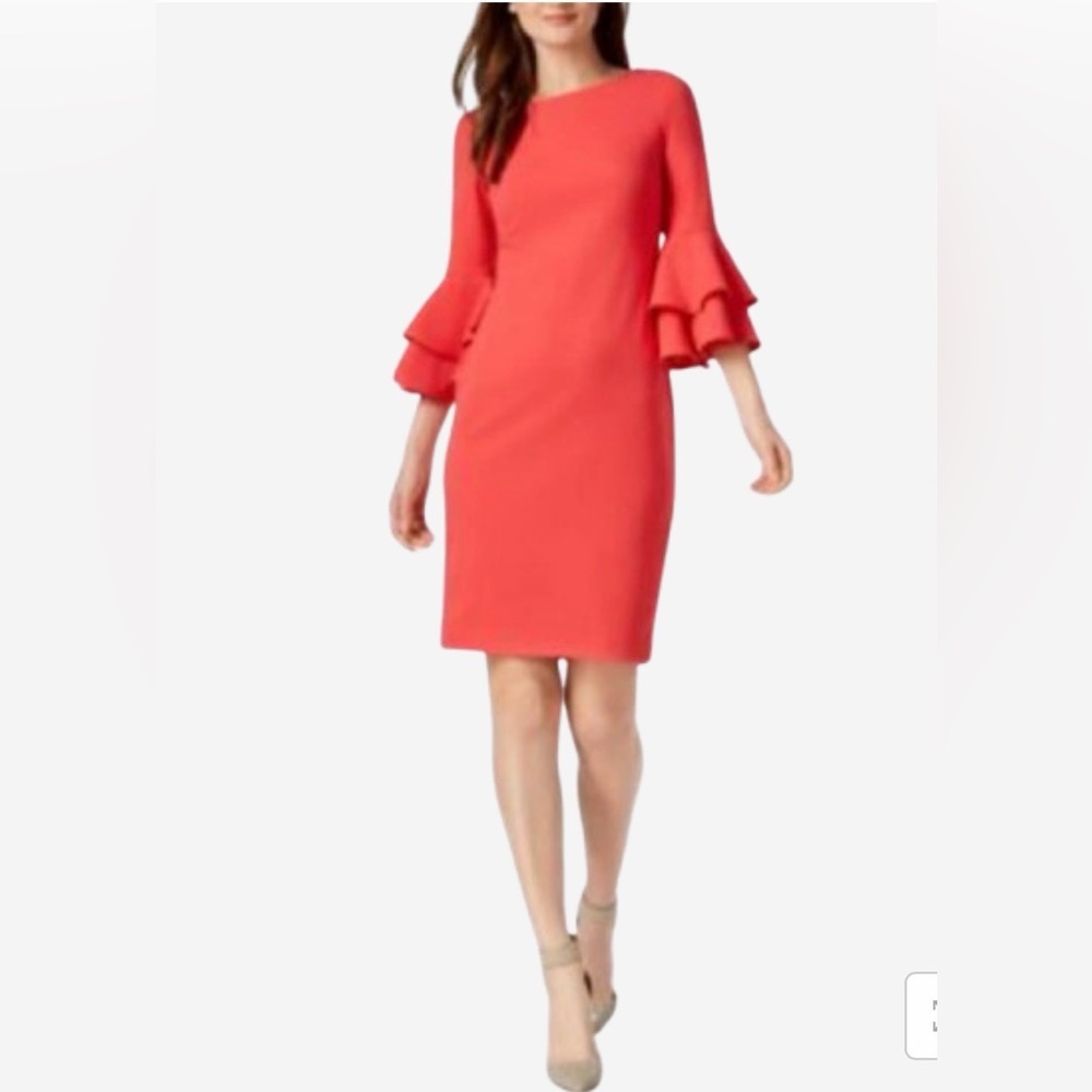 Calvin Klein Women’s Ruffled-Sleeve Sheath Dress Size 6 - Picture 7 of 10